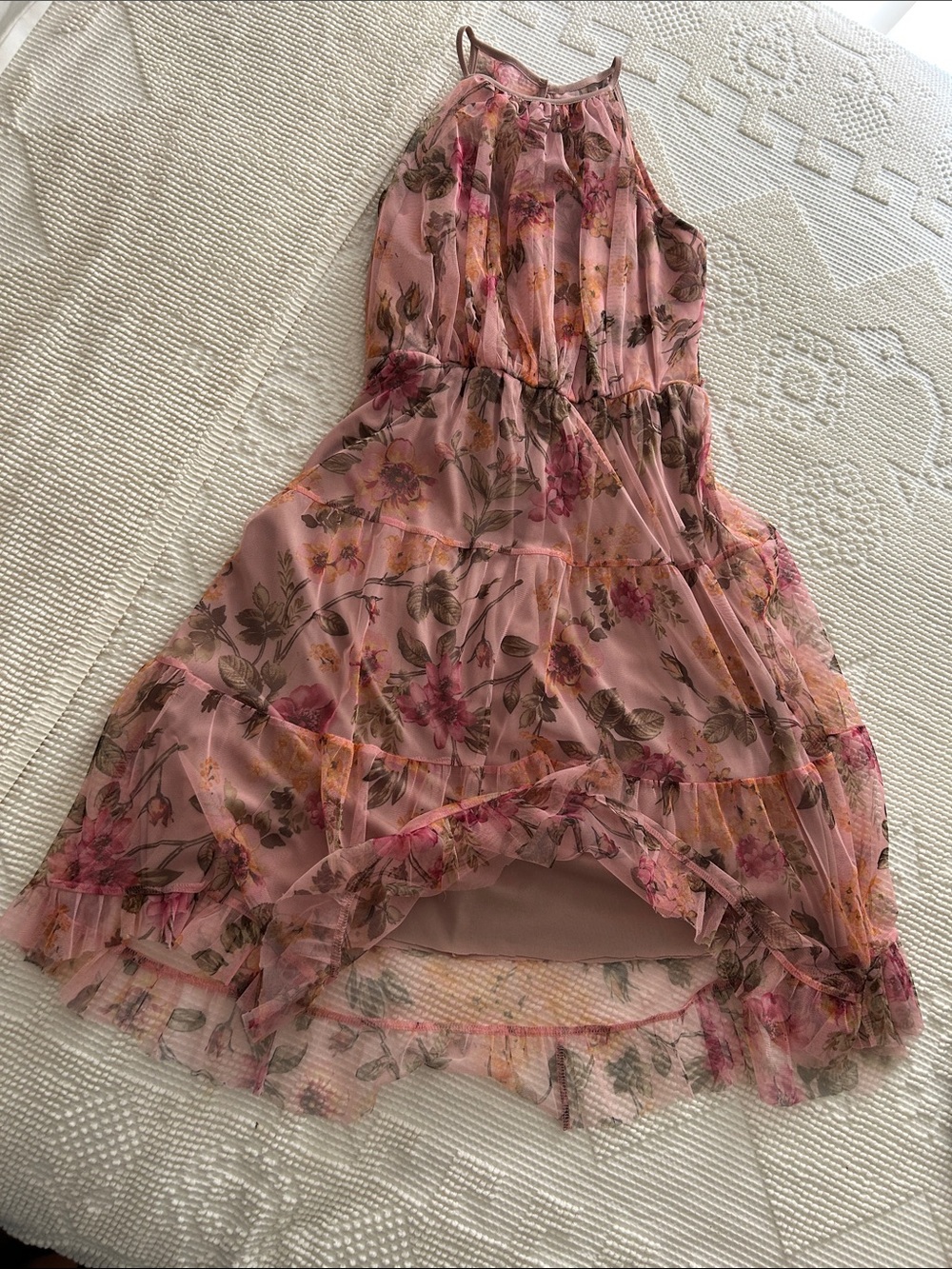 Floral Halter Midi Dress in Soft Pink